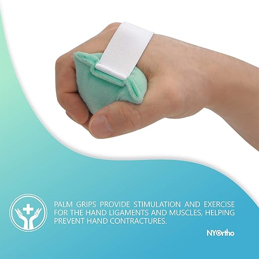 NYOrtho Hand Contracture Cushion 6" x 3" - 2-Pack Palm Grips for Stroke Recovery & Orthopedic Support - Latex-Free, Odor-Control, Sweat-Resistant, Machine Washable Palm Protector with Elastic Strap