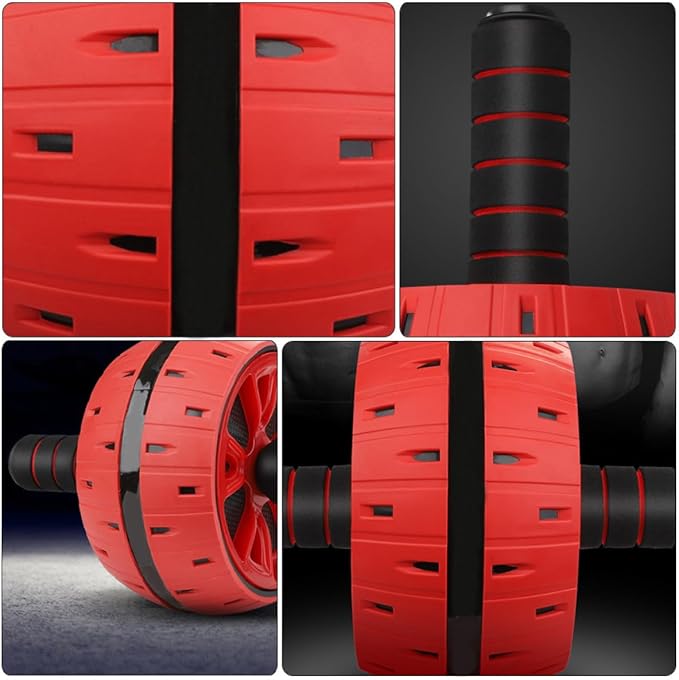 Ab Roller Wheel with Knee Pad, Silent Fitness Workout Equipment for Core Strength Training, Red Abdominal Muscle Trainer Exercise Roller Wheel for Home Gym
