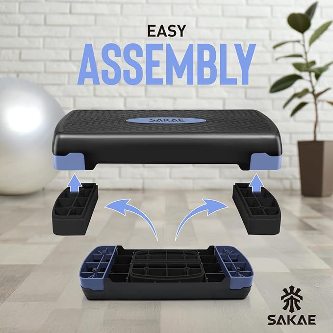 SAKAE Aerobic Step Platform Set with Waist Trimmer & Measuring Tape, Exercise Steppers for Home Exercise Fitness, Adjustable Height 2 Level Risers Workout Step Platform Trainer, Multiple Colors
