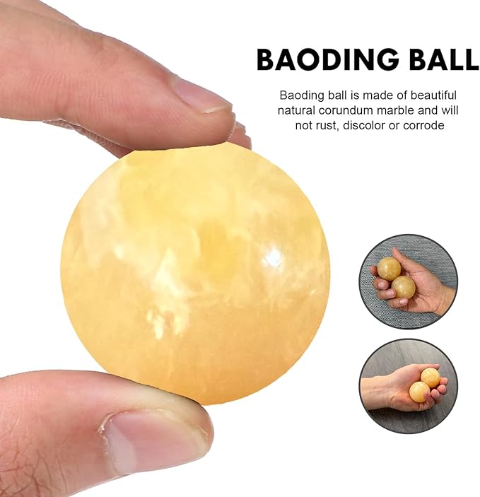 Marble Baoding Balls, Chinese Meditation Stress Relief Balls for Hand Therapy, Manual Massage Exercise, 2 Count Beige, 1.57 Inch