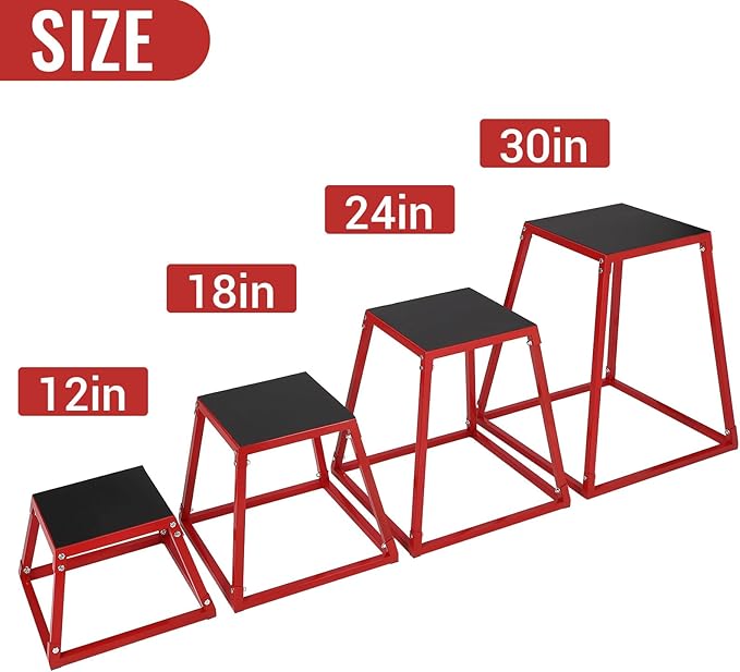 Jump Boxes, Heavy-Duty Steel Plyometric Jump Box for Home Gym, Step up Box for Workout with Rubber Pad Plyo Jumping Box Platform Conditioning Strength Training with Sizes 12", 18", 24", 30"