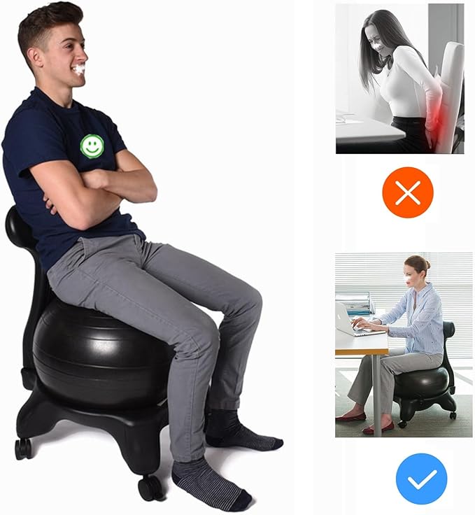 CMYUN Yoga Ball Chair Ergonomic Chair with Replaceable Balls, Stability Yoga Ball Chair for Office Home Classroom, Exercise Ball Seat with Wheels & Back Support (Color : Blue)