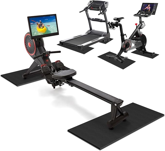 2PCS Fitness Equipment Mats and Floor Protector, Non-Slip Mat Rowing, Rowing Machine Bike Mat for Carpet & Hardwood Floors, Exercise Bike Mats (Two Pieces:36 * 12 inch)