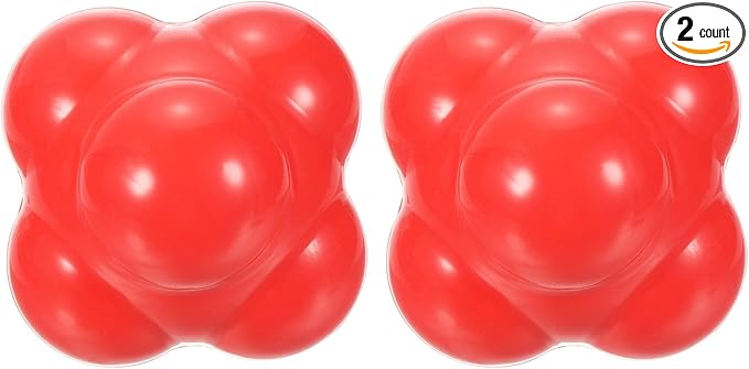 2 Pack Bounce Reaction Balls - Coordination Training Ball, Wear-Resistant Silicone, Apply to Tennis/Softball/Badminton Training (57 x 57mm, Red)