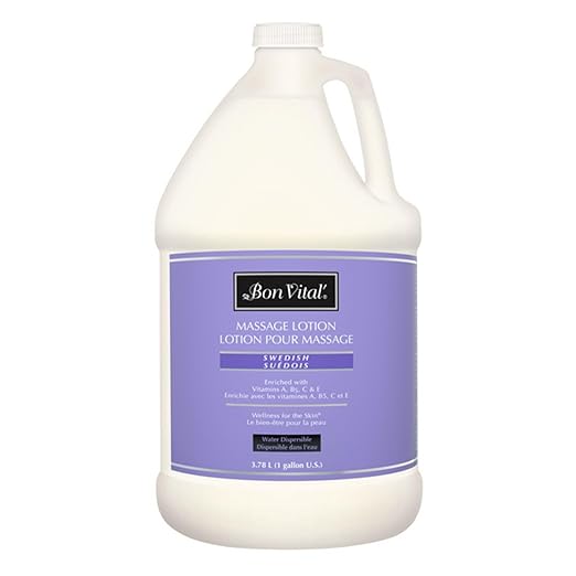 Bon Vital' Swedish Massage Lotion, 1 Gallon, Certified Organic Ingredients, Non-Greasy Natural Moisturizer, Pump-Compatible Bulk Size for Massage Therapy, Earth-Friendly Professional Spa Lotion