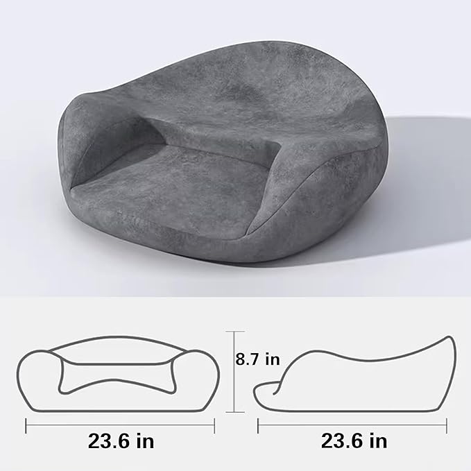 Ergonomic Meditation Cushion, Suede Floor Seat for Yoga and Mindfulness Practice, Memory Foam, Curved Back Support (Grey)