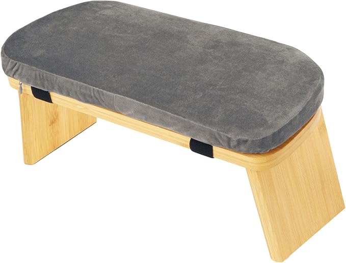 HouseVibe Meditation Bench Kneeling Stool Ergonomic Wood with Soft Cushion, Foldable, Portable Prayer Bench, Meditation Stool- Gray