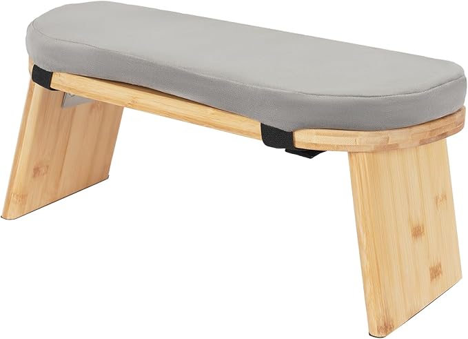 DYNAMI Bamboo Meditation Bench with Sponge Cushion, Portable Foldable Ergonomic Meditation Stool,Wooden Kneeling Stool for Yoga Sitting Prayer,Load Capacity 396lbs (Gray)