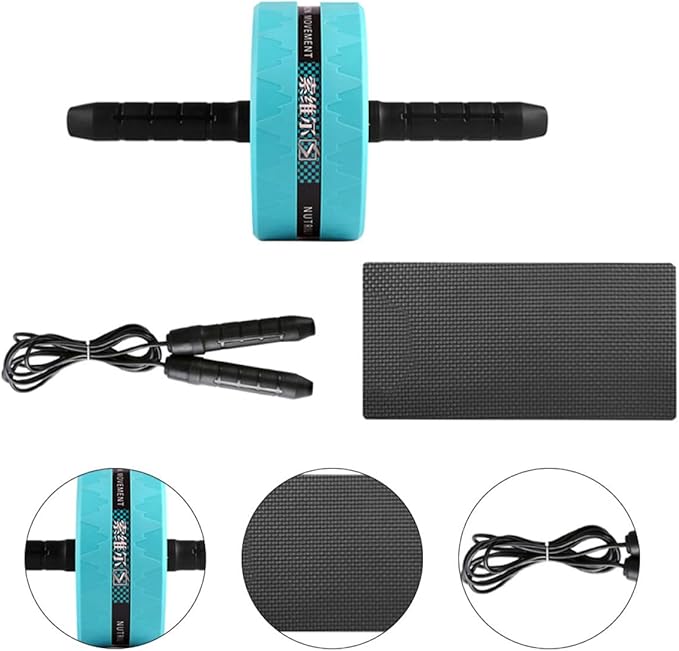 FRCOLOR Ab Roller Wheel for Gym with Knee Pad and Jump Rope, Blue Exercise Fitness Roller Wheel for Home Abdominal Workout and Core Strength Training