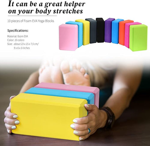 10 Pcs Foam EVA Yoga Blocks Lightweight Non Slip Supportive Yoga Bricks for Pilates Stretching and Meditation, Women Men Yogi Beginners