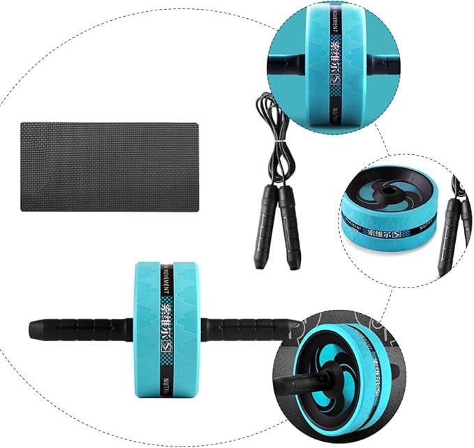 FRCOLOR Ab Roller Wheel for Gym with Knee Pad and Jump Rope, Blue Exercise Fitness Roller Wheel for Home Abdominal Workout and Core Strength Training