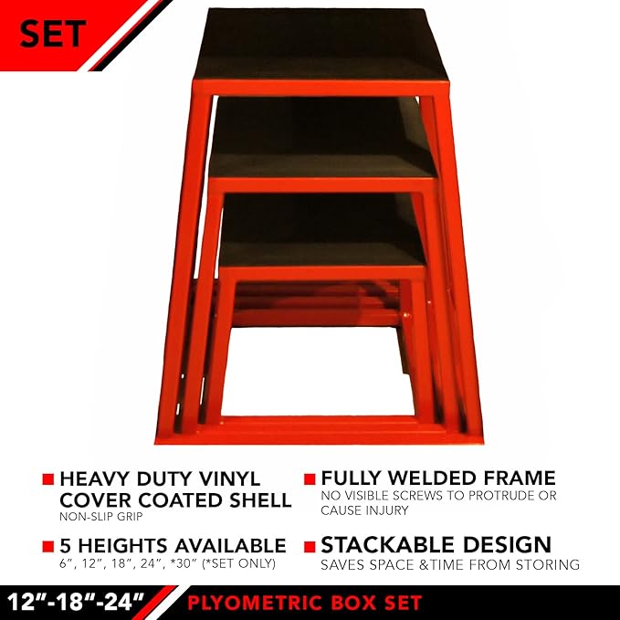 JFIT Plyometric Boxes - Made in Taiwan NO Assembly Required Single - Height Box Set and Adjustable Box Options Plyometric Platform and Jumping Agility Box for Training Conditioning Strength Training