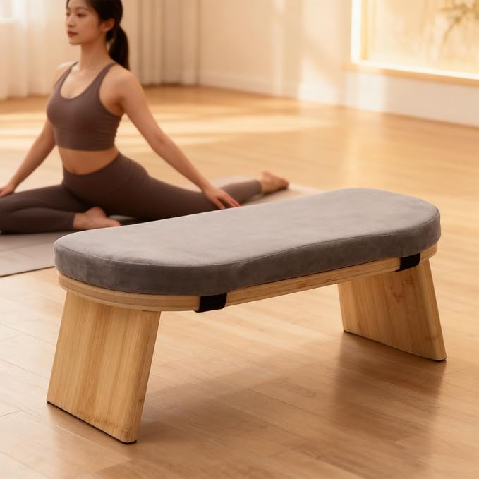 Meditation Bench, Wooden Folding Kneeling Zen Meditation Stool with Cushion for Relaxation Tea Ceremony Home