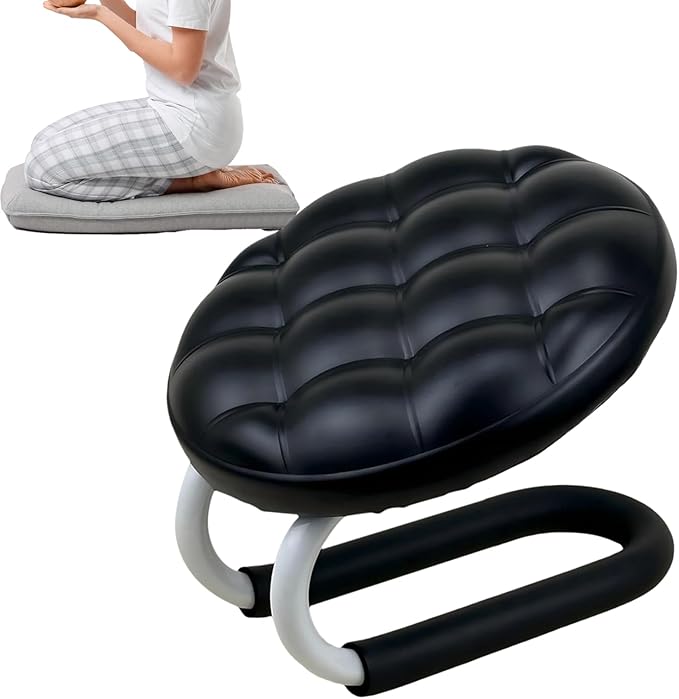 LAFANDE Kneeling Meditation Stool, Metal Kneeling Chair with Sponge Cushion & Non-Slip Leg Sleeves, Lightweight Meditation Bench Seat for Studio, Praying