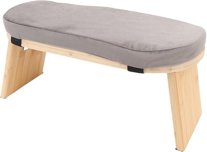ZJchao Wooden Meditation Bench Detachable Ergonomic Kneeling Stool for Yoga and Meditation with Soft Cushion and Carry Bag Solid Wood Cotton Home Practice (Grey)