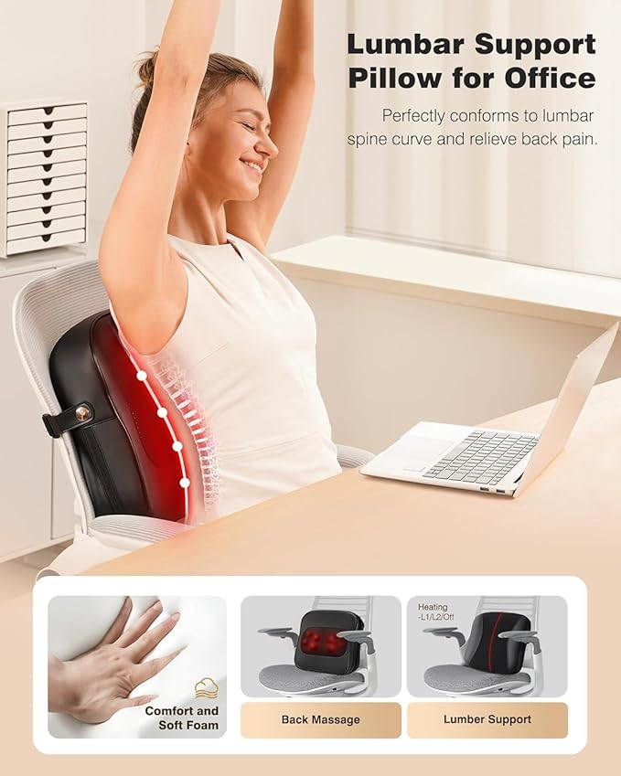 Back Massager with Heat - Shiatsu Neck Massager Deep Tissue 2-in-1 Kneading Chair Massage Pillow for Lower Back/Leg/Shoulder - Lumbar Support Pillow for Back Pain Relief - Gifts for Mom Dad Women