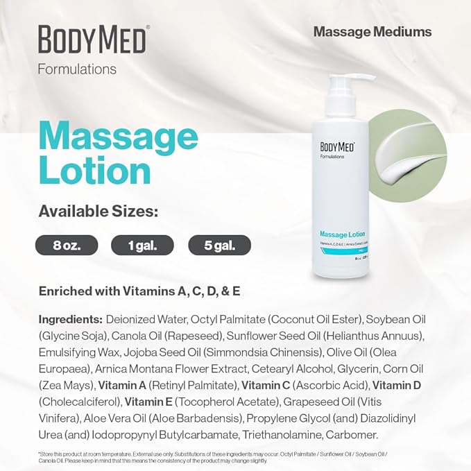 BodyMed Formulations Massage Lotion, 5 gal. – Fragrance-Free, All-Natural Lotion for Massage Therapy – Leaping Bunny Certified – with Arnica Extract & Jojoba – Non-Staining, & Paraben Free