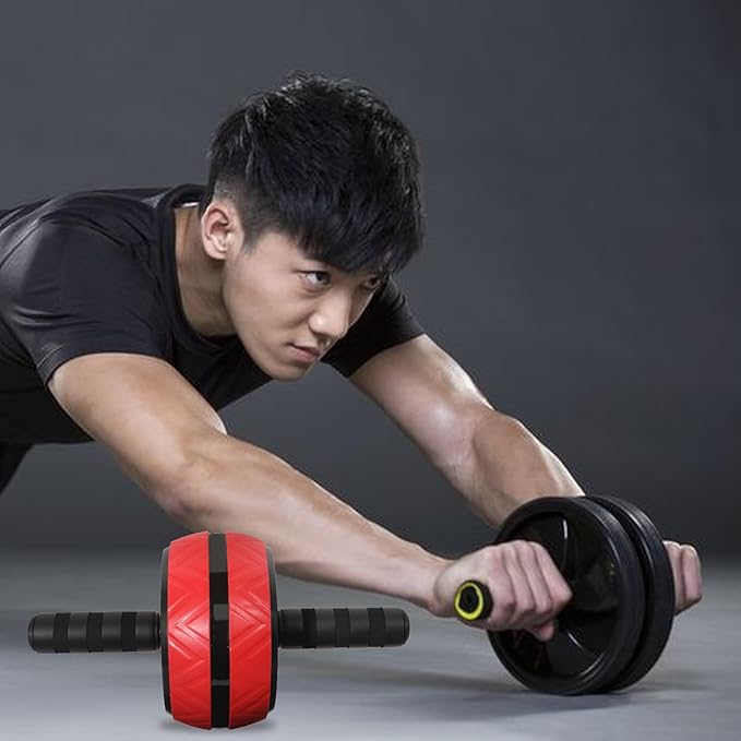 Ab Roller Wheel with Knee Pad, Silent Fitness Workout Equipment for Core Strength Training, Red Abdominal Muscle Trainer Exercise Roller Wheel for Home Gym