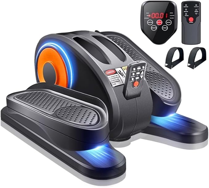 ESL Under Desk Elliptical - Portable Leg Exerciser with Pedal Strap for Seniors, Compact Seated Elliptical with Remote Control, LCD Display Electric Elliptical Trainers for Home