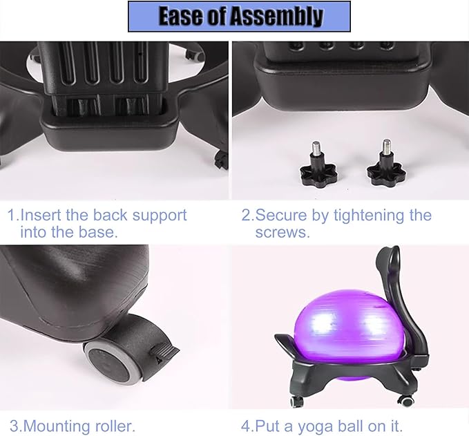 CMYUN Yoga Ball Chair Ergonomic Chair with Replaceable Balls, Stability Yoga Ball Chair for Office Home Classroom, Exercise Ball Seat with Wheels & Back Support (Color : Rose)