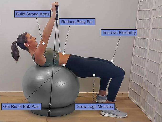 CMYUN Yoga Ball Chair Stability Ball Chair with Bands & Base, Sturdy Desk Ball Chair for Spine Alignment, Exercise Ball Seat for Yoga/Workout/Fitness/Pilates (Size : Diameter 55cm (21 5/8"))