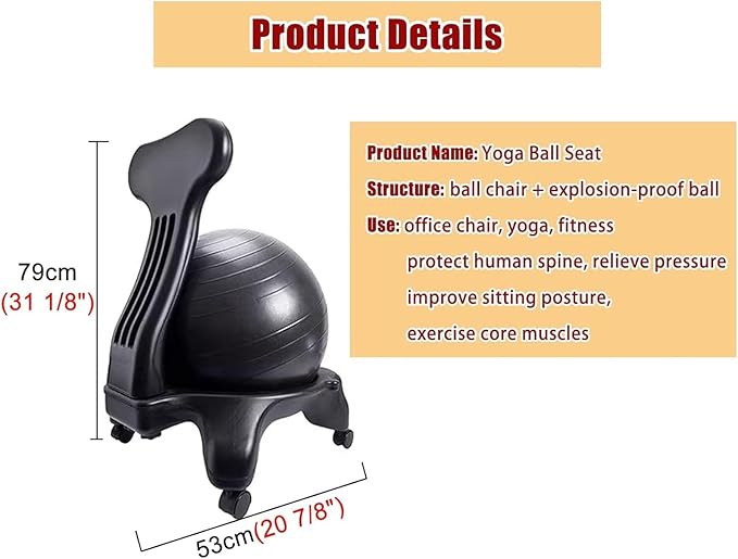 Yoga Ball Chair,Fitness Balance Ball Chair,Balance Ball Chair,Exercise Stability Yoga Ball Chair,for Exercise & Balance (Green)