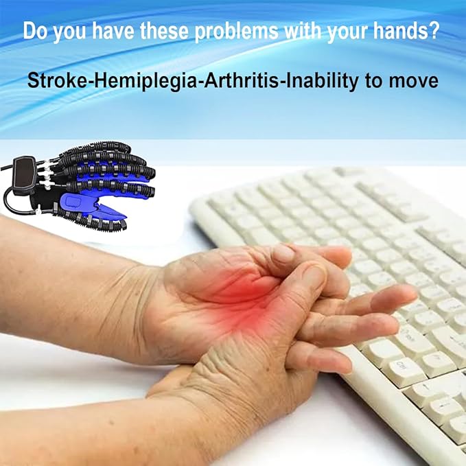 Hand Rehabilitation Robot Gloves,Stroke Hemiplegia Recovery Equipment,with USB Chargeable and Strength Adjustment(Left Hand-XL)