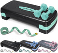 SAKAE Step Aerobics Platform Set with Dumbbells & Measuring Tape, Aerobic Steppers for Exercise at Home, Adjustable Height 2 Level Risers Workout Step Trainer with Non-Slip Surface, Multiple Colors