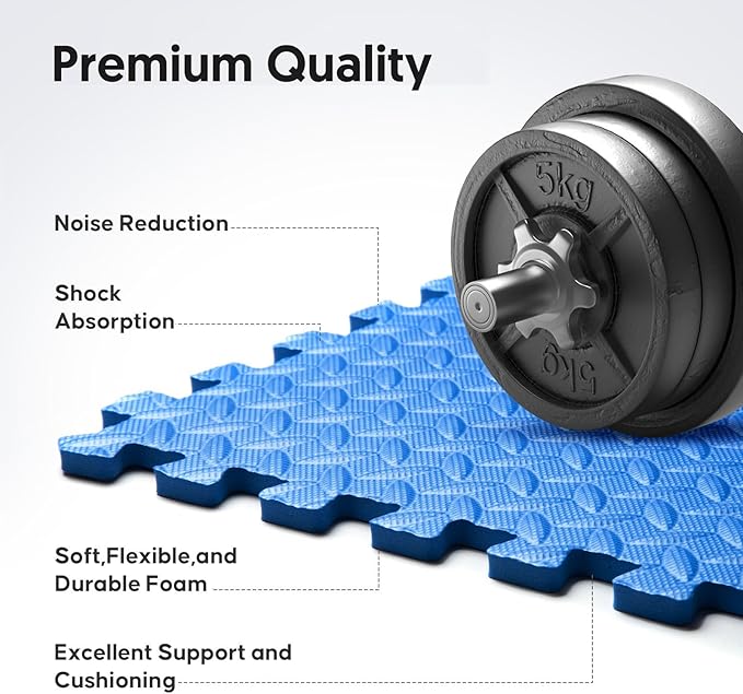 32 Pack Home Gym Mat, Puzzle Exercise Mat,EVA Interlocking Foam Floor Tiles for Home Workout Equipment and Kids' Play Areas - Blue, 24 in x 24 in x ½ in - 32 Tiles (Blue, 32 Pack 128 sq ft)