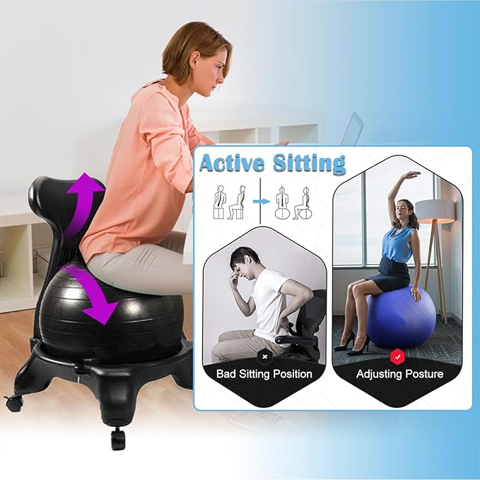 Ergonomic Office Yoga Ball Chairs, Active Sitting Exercise Ball Chair for Adults Desk Improves Back Pain, Balance Ball Chairs with Lockable Wheels and Foot Pump(Gray)