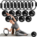18 Pcs Pilates Ring and Ball Set Pilates Equipment for Home Workout 11.8 Inch Magic Circle Rings with Padded Handles, Small Yoga Balls for Strength, Fitness, Toning and Flexibility, Black