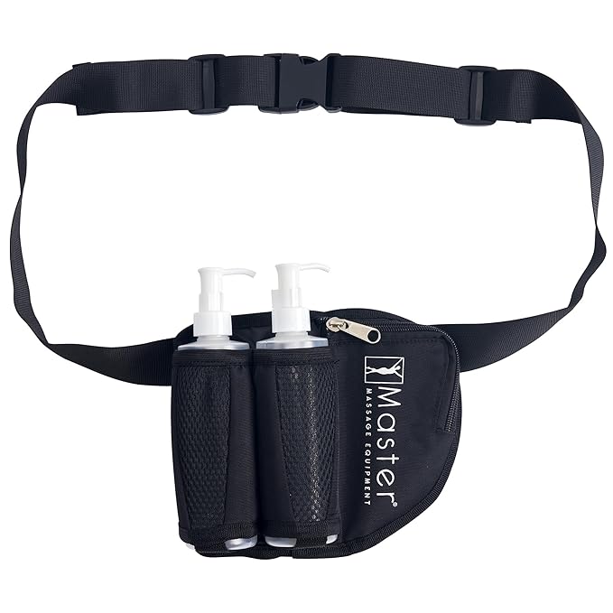 Master Massage Double Bottle Massage Oil & Lotion Holster Bag-Adjustable Dual Kit–Two 8 Oz Refillable Pump Dispenser