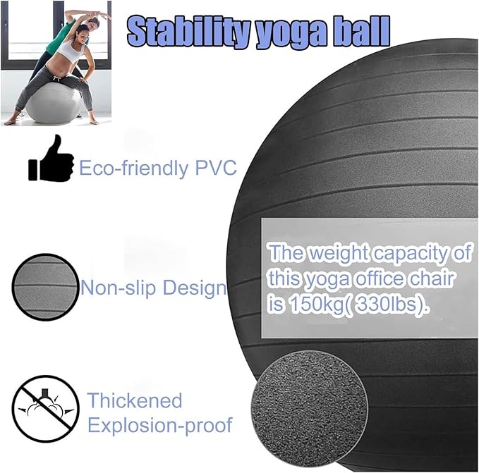 Yoga Ball Chair,Yoga Ball，Exercise Ball, Office Ball Chair with Base & Pump Stability Yoga Ball Seat for Back Pain Relief Home Gym Exercise Ball Chair for Core Strength Training(Green,Diameter 75cm (