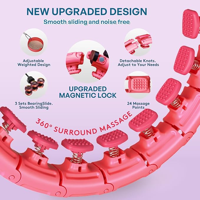 U1 Weighted Hula Hoop – 30 Knots 19"–61" Adjustable Waist, Magnetic Lock with Spring Massage Heads, Infinity Hoop Plus Size for Adults & Kids, Ab Workout, Weight Loss, Abdominal Toner