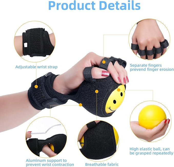 Anti-spasticity Ball Splint Hand Finger for Hand Stroke Hemiplegia Finger Recovery Spasm Dystonia Hemiplegia Finger Training Hand Functional Impairment for Children and Men and Women (Medium)