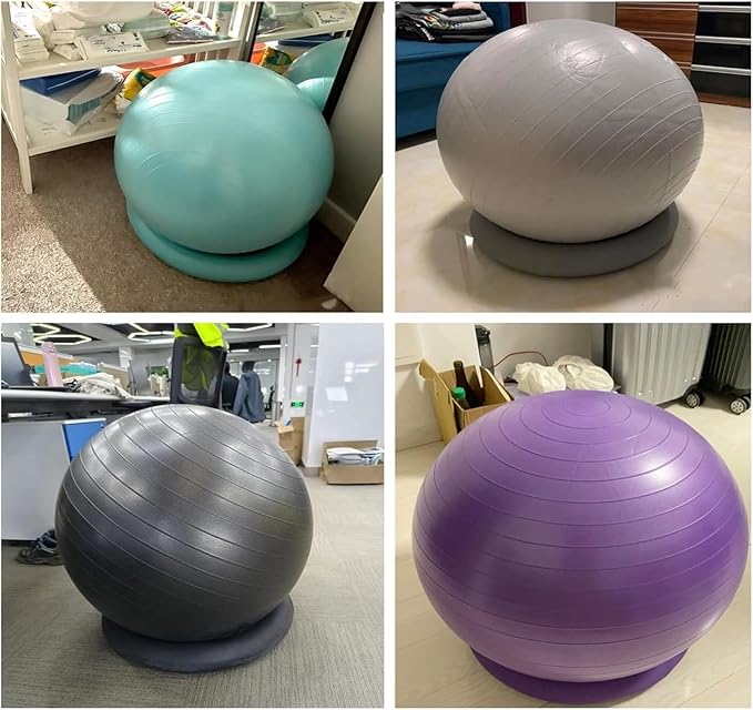 Yoga Ball Chair,Yoga Ball，Exercise Ball, Office Ball Chair with Base & Pump Stability Yoga Ball Seat for Back Pain Relief Home Gym Exercise Ball Chair for Core Strength Training(Black,Diameter 65cm (