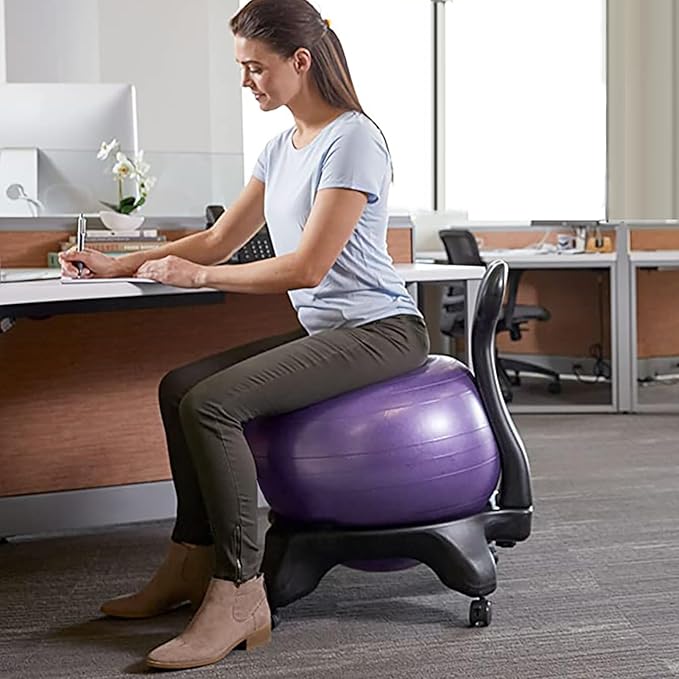 Balance Ball Chair with Backrest for Office, Yoga Ball Chair Active Sitting for Desk, Stability Ball Seat for Exercise, Pregnancy, Labor Use(Deep Coffee)