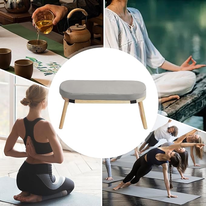 DKSLALALI Meditation Bench, Foldable Ergonomic Bamboo Kneeling Chair with Meditation Extra Soft Cushion Portable Comfortable Meditation Stool Bench for Prayer Kneeler Travel & Yoga