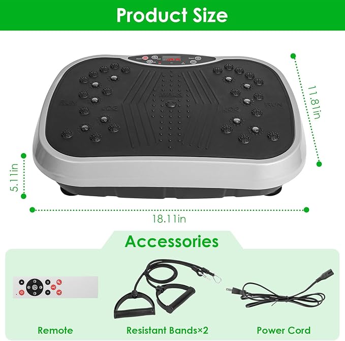 Vibration Exercise Machine with Resistant Bands Remote Control Whole Body Vibration Platform Workout Equipment Home Fitness Training Equipment for Weight Loss Fat Burner