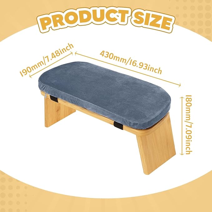 Meditation Bench, Kneeling Stool Chair with Soft Cushion for Extended Practice Folding Wood Prayer Bench, Prayer Stool, Gray Blue