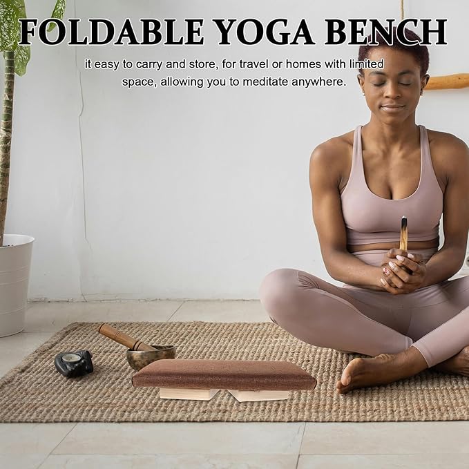 Foldable Meditation Stool Wooden Sitting Chair with Slant Seat for Reduced Knee Pressure Yoga Zen Bench for Adults Prayer and Mindfulness Exercises