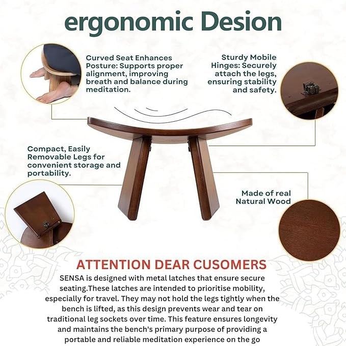 Meditation Bench, Wooden Kneeling Stool, Portable Yoga Auxiliary Stool,Multifunctional Ergonomic Seat with Travel Bag, Detachable Comfort Chair for Yoga, Prayer, Meditation(Medium)