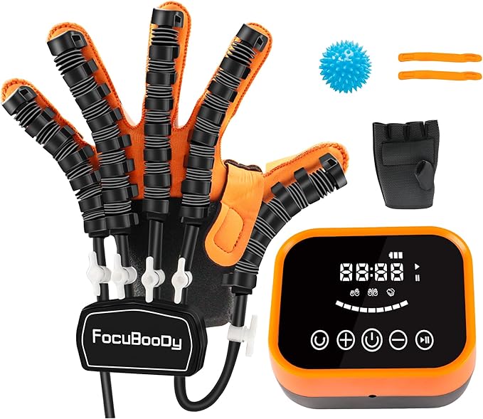 Rehabilitation Robot Gloves Equipment for Stroke Recovery, Hand Strength Exercise, and Adaptive Training Hemiplegic with USB Chargeable Orange (Size M,Left Hand)