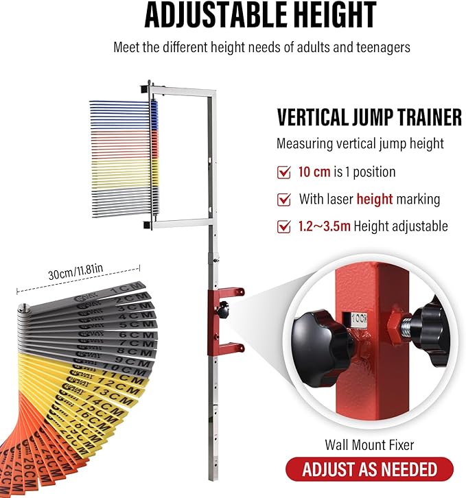 Wall-Mounted Vertical Jump Tester, 4.5-5.2Ft Adjustable Jumping Trainers Training Aid Vertical Jumps Pole - Jump Measurement Tool, High Jumps Verticals Challenger