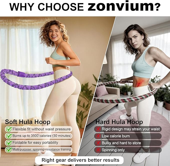 3 lbs Soft Spring Hula Hoop, Weighted Hoops for Adults, Foldable and Portable Hula with Body Tape Measure, Loss Fitness Hoop