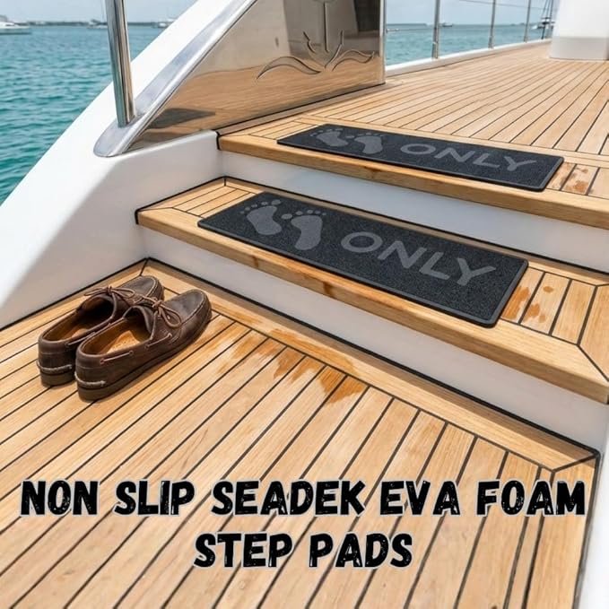 Naked Feet Only Step Pads Non-Slip EVA Foam Step Pad for Boat Gunwales & Ladders, 6mm Brushed Marine Grade Anti-Skid Adhesive Pads (Pair) SeaDek Technology - Black/Blue