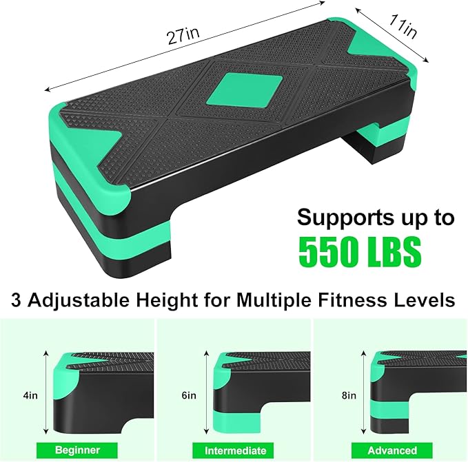 Exercise Workout Aerobic Step Platform Trainer, 27" Aerobic Stepper with 4"-6"-8" Adjustable Height Risers