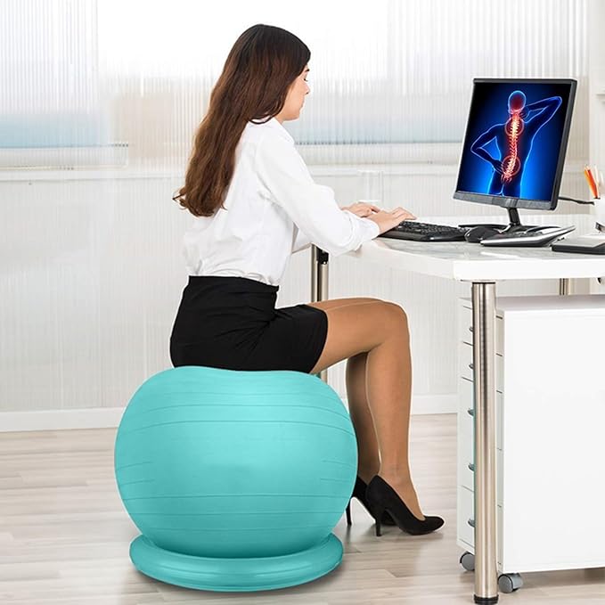 Yoga Ball Chair Office Ball Chair with Base & Pump, Stability Yoga Ball Seat for Back Pain Relief, Home Gym Exercise Ball Chair for Core Strength Training ( Color : Green , Size : Diameter 55cm ( 21 5