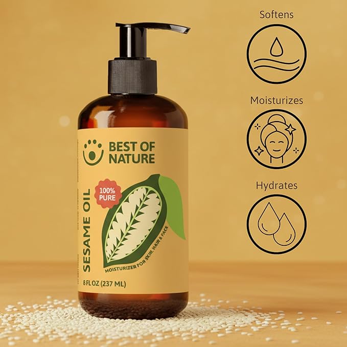 Best of Nature 100% Pure Sesame Oil – Natural Unscented Massage Oil, Deep Moisturizing Body & Skin Oil, Perfect Carrier Oil for Essential Oils, Gallon (128 fl oz)