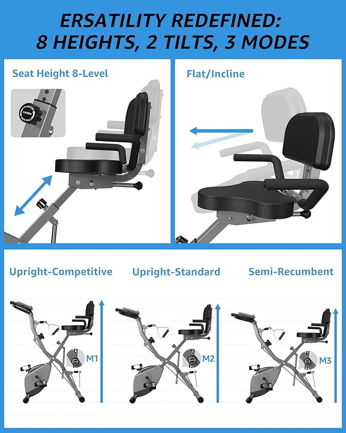 Indoor Exercise Bike for Seniors, 5 IN 1 Foldable Stationary Bike with Tri-Position Ride, 300LBS Capacity and 5.5 LBS Flywheel, Designed for Home Gym